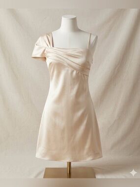 Chic One Shoulder Satin Dress in Cream